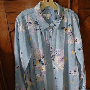 Christopher & Banks size XL chambray shirt, floral print